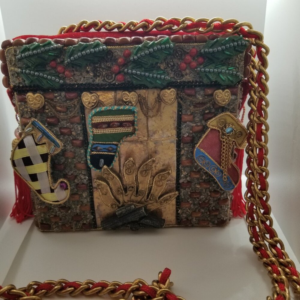 Mary Frances Red Velvet and Beaded Christmas Stockings Hard Shell Purse